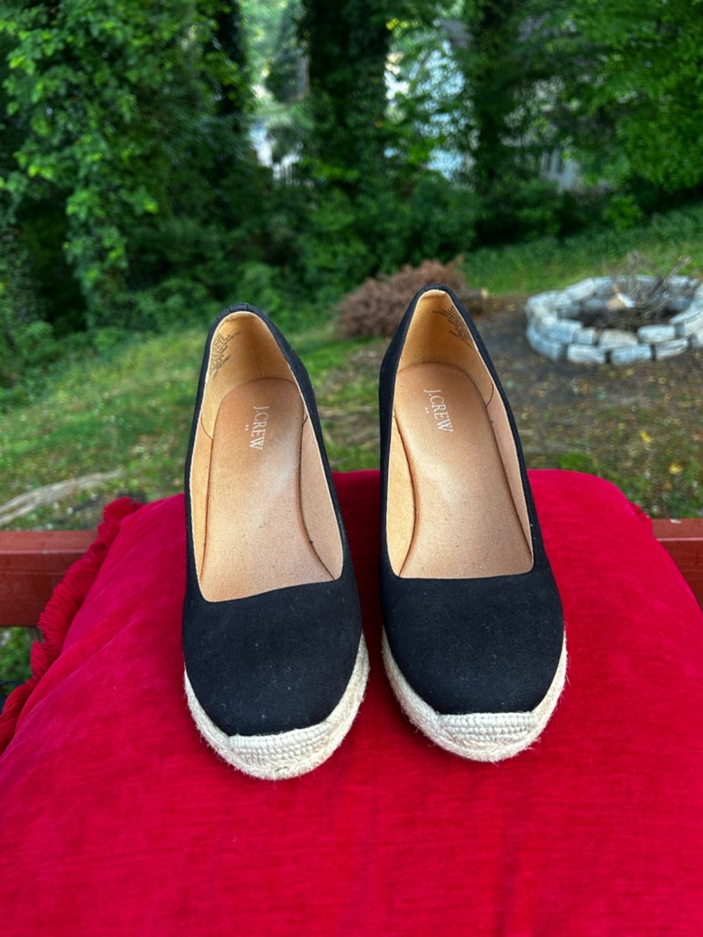 J. Crew Black Espadrille Wedge Pumps with Natural Jute Platform